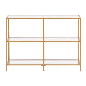 3-Tier Glass Console Table, Modern Rectangle Sofa Side Table with Tempered Glass Top and Iron Legs