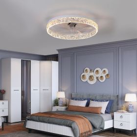 Modern Acrylic Ceiling Fan Light with Remote Control, Dimmable LED Chandelier, 6-Speed Adjustable, Quiet Motor, Flush Mount Design for Living Roo