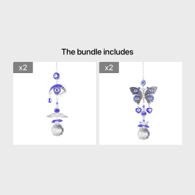 1pc Crystal Sun Catchers; Blue Butterfly Evil Eye Suncatcher Indoor Window With Prism Ball; Sunlight Rainbow Maker Good Luck Hanging Crystals Orn (style: Evil Eye*2+Butterfly*2)