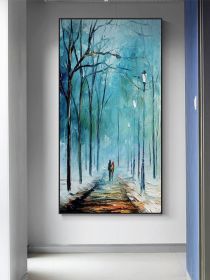 Green tree 100% Handpainted tree luxury thick gold foil oil painting on canvas Handmade ModernTextured painting decoration (size: 50X70cm)