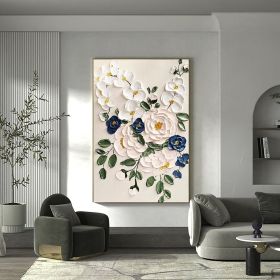 Hand Painted Oil Paintings Large Original Oil Painting White Flower Decor Abstract Wall Art Hand Paint Palette Knife Painting Heavy Textured Pain (style: 01, size: 100x150cm)
