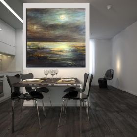 Hot Selling Artist Hand-painted High Quality Abstract Black and gold landscape Oil Painting Handmade on Canvas for room unframed (size: 80x80cm)