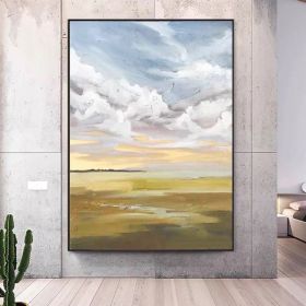 Abstract 100% Handmade Blue Sky Landscape Oil Painting Scenery Large Size Canvas Picture Gift for Living Room Decoration (size: 150x220cm)
