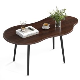 Cloud Shape Coffee Table 39.5 inch Irregular Center Table with Metal Frame (Color: Walnut)