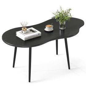 Cloud Shape Coffee Table 39.5 inch Irregular Center Table with Metal Frame (Color: Black)