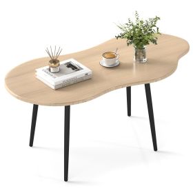 Cloud Shape Coffee Table 39.5 inch Irregular Center Table with Metal Frame (Color: Natural)