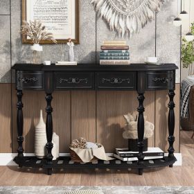 52''Modern and Contemporary Curved Console Table Sofa Table Entryway Table for Hallway Living Room with 4 Drawers and 1 Shelf (Color: Black, Material: MDF)